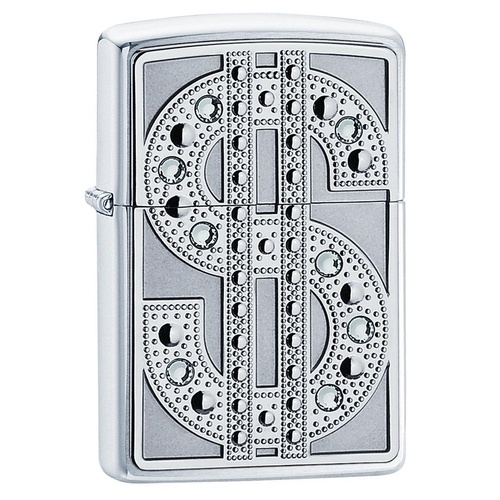 ZIPPO SWAROVSKI BLING EMBLEM HIGH POLISH CHROME LIGHTER GIFT BOX 92904