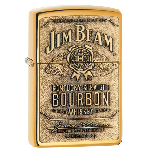 Zippo Jim Beam Full Label Brass Chip  , High Polished Brass Lighter 94258
