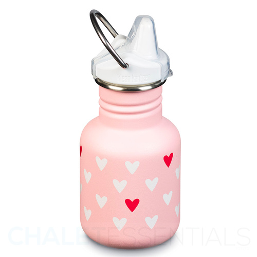 KLEAN KANTEEN KID 355ML 12 OZ SIPPY HEARTS PINK BPA FREE WATER BOTTLE 