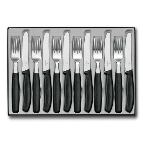 Victorinox 12pc Steak Knife & Fork Cutlery Set of 12 Piece - Black