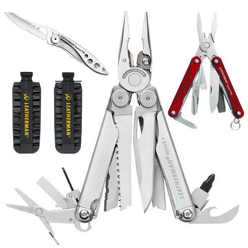 Leatherman WAVE + PLUS Multi-Tool & Sheath & Bit Kit & Red PS4 & Skeletool KBX