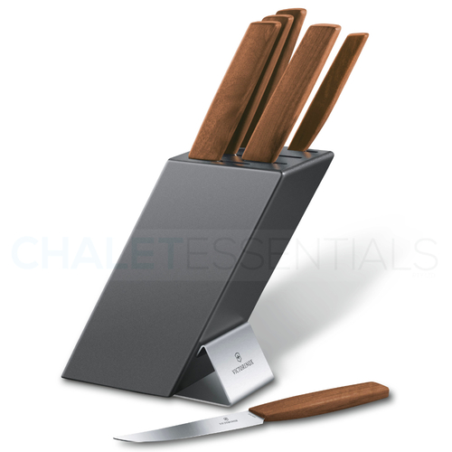 NEW VICTORINOX 6 Piece Modern Kitchen Knife Block Set 6pc 6.7185.6 Walnut