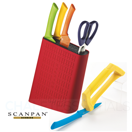 New SCANPAN Spectrum 6 Piece Uni Block Set COLOUR Shears Knives Bonus Sharpener 18759