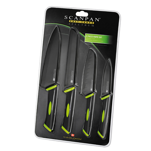NEW SCANPAN SPECTRUM 4 PIECE 4PC KNIFE SET  - BLACK / LIME FREE POSTAGE SAVE !