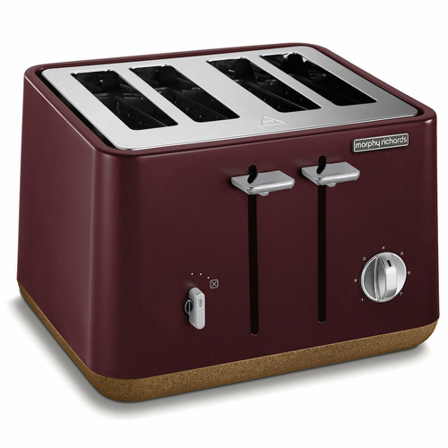 NEW MORPHY RICHARDS ASPECT 4 SLICE TOASTER W/ CORK TRIM , MAROON 240017