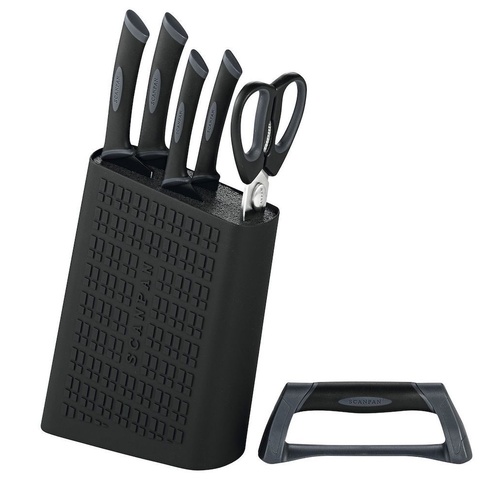 New SCANPAN SPECTRUM 6pc BLACK Uni Block Knife Set & Shears & Sharpener  