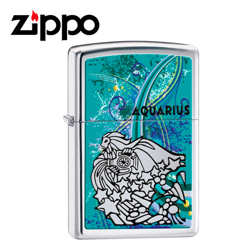 NEW ZIPPO HIGH POLISH CHROME ZODIAC LIGHTER - AQUARIUS