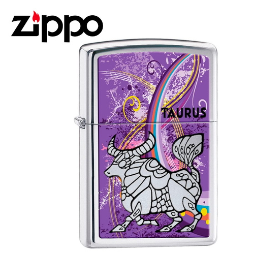 NEW ZIPPO HIGH POLISH CHROME ZODIAC LIGHTER - TAURUS
