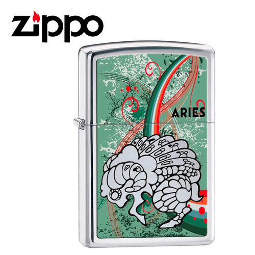 NEW ZIPPO HIGH POLISH CHROME ZODIAC LIGHTER - ARIES