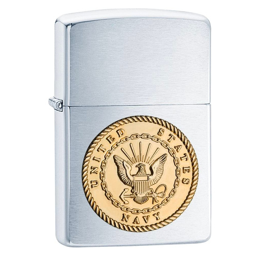 NEW ZIPPO BRUSHED CHROME US NAVY EMBLEM LIGHTER