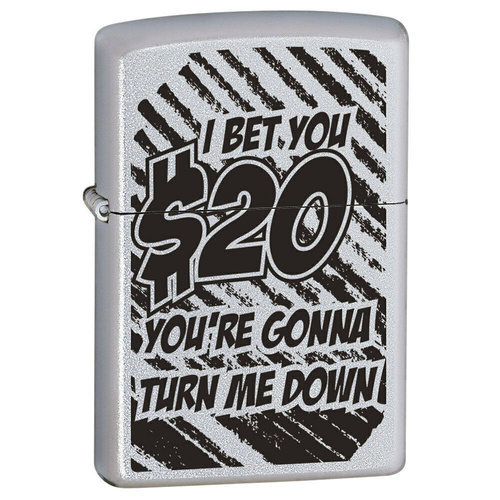 NEW ZIPPO SATIN CHROME FINISH I BET YOU $20 LIGHTER