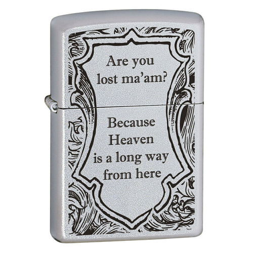 ZIPPO ARE YOU LOST MA'AM? SATIN CHROME FINISH CIGAR CIGARETTE LIGHTER