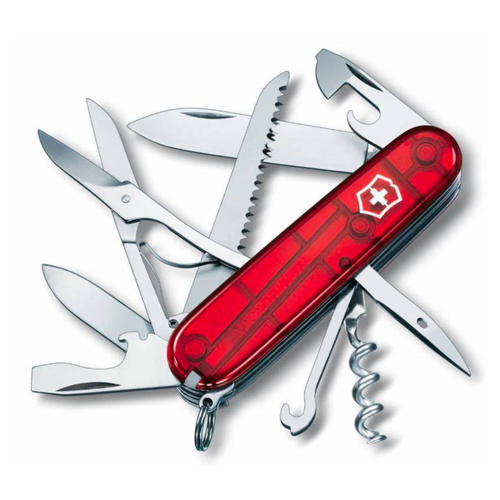VICTORINOX SWISS ARMY KNIFE HUNSTMAN MULTI-TOOL , 15 TOOLS RED TRANSLUCENT