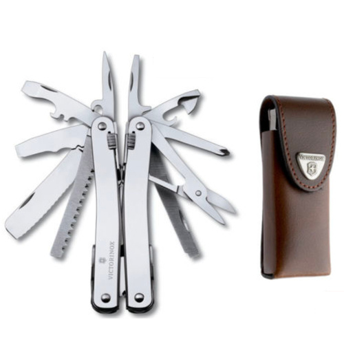 VICTORINOX SPIRIT XC TOOL SWISS ARMY KNIFE W/ BROWN LEATHER POUCH 3.0227L