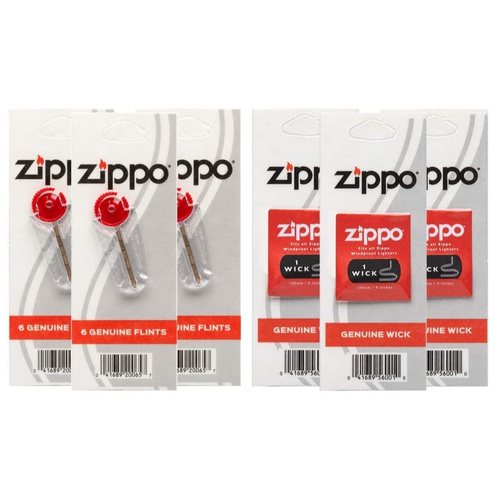 Zippo Lighter 3 x Flints & 3 x Wicks , Total 18 Flints + 3 Wicks
