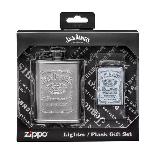 ZIPPO JACK DANIELS STREET CHROME LIGHTER AND FLASK GIFT SET