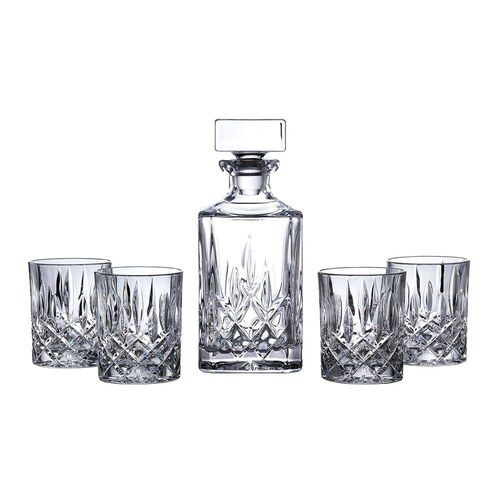 New Royal Doulton Square Spirit Crystalline Decanter Set , Decanter & 4 Tumblers
