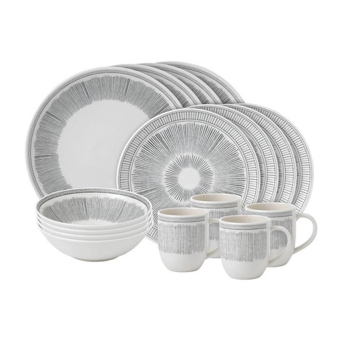 Royal Doulton ED Ellen DeGeneres 16pc Dinner Set of 16 - Charcoal Grey Lines