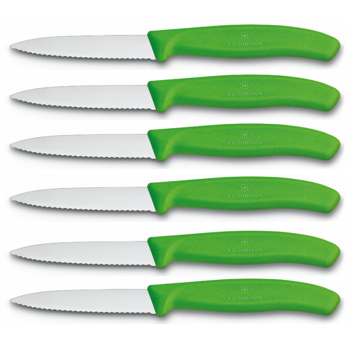 Victorinox Swiss Classic Paring 8cm Knife Pointed Blade Green  Set of 6