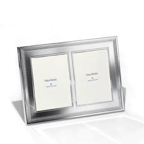 Wedgwood Vera Wang Grosgrain Silver Giftware Double Frame 5"x7"