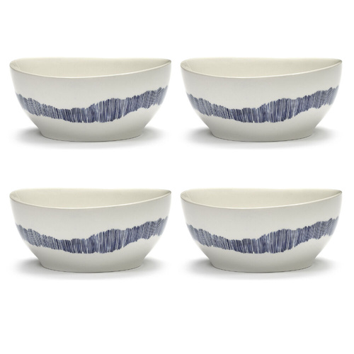 Ottolenghi Feast White With Blue Stripes Bowls 16cm , Set of 4
