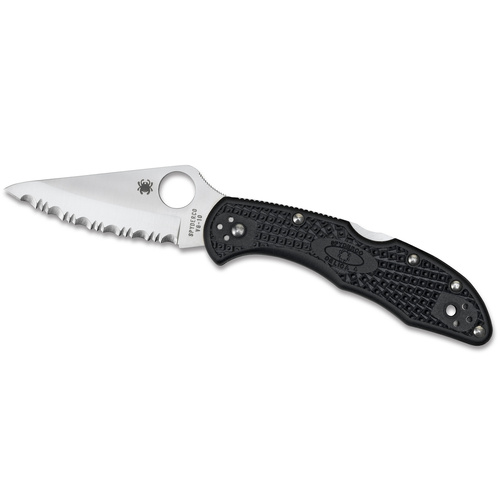 Spyderco Delica 4 Lightweight Black - Serrated Blade Folding Knife YSC11SBK
