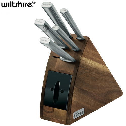NEW WILTSHIRE 41186 PREMIUM STAYSHARP 6PC RADIUS KNIFE BLOCK SET W/ SHARPENER