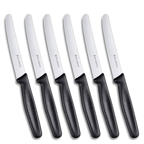 Victorinox Steak and Tomato Knife 11cm Wavy Edge - Set of 6 - Black 5.0833